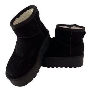 Link Boots Platform Black Suede Faux‎ Fur Lined Chunky Heel Toddler Size 10 EUC